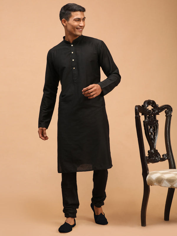 Jashvi Men's Black Viscose Kurta Pyjama Set