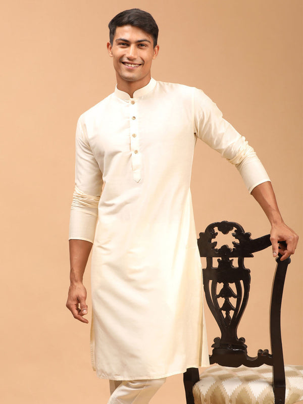 Jashvi Men's Cream Viscose Kurta