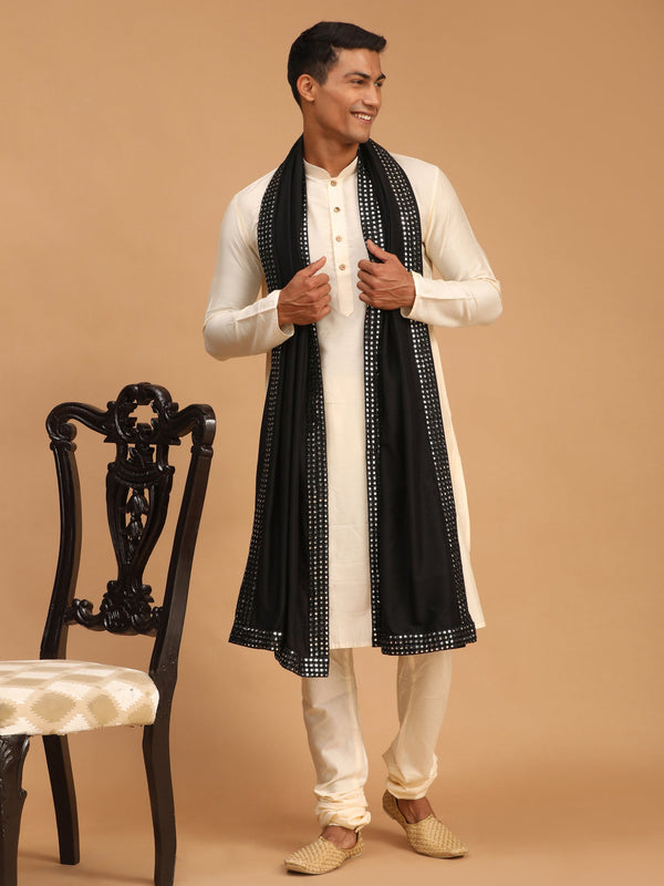 Jashvi Men's Cream Viscose Kurta Pyjama And Dupatta Set