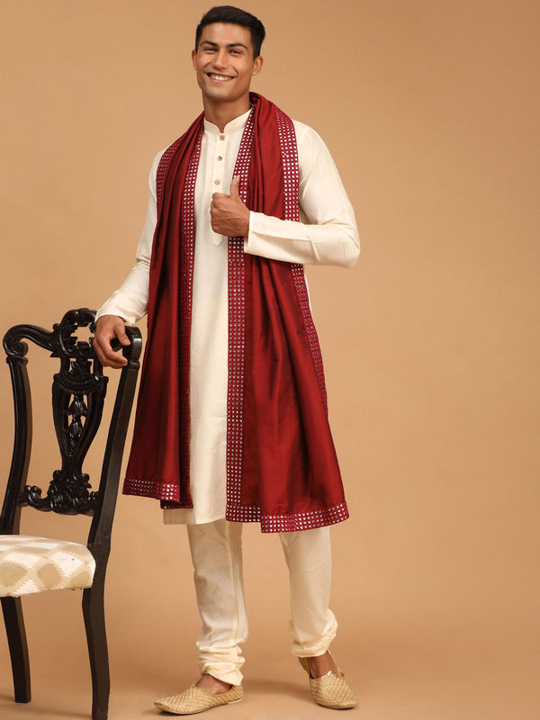 Jashvi Men's Cream Viscose Kurta Pyjama And Dupatta Set