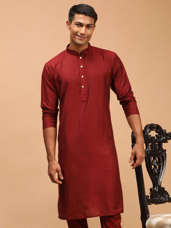 Jashvi Men's Maroon Viscose Kurta