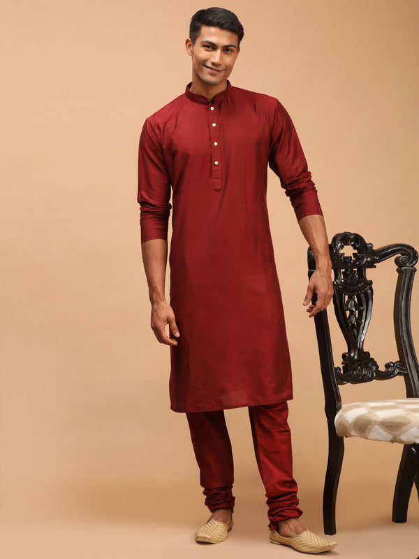 Jashvi Men's Maroon Viscose Kurta Pyjama Set