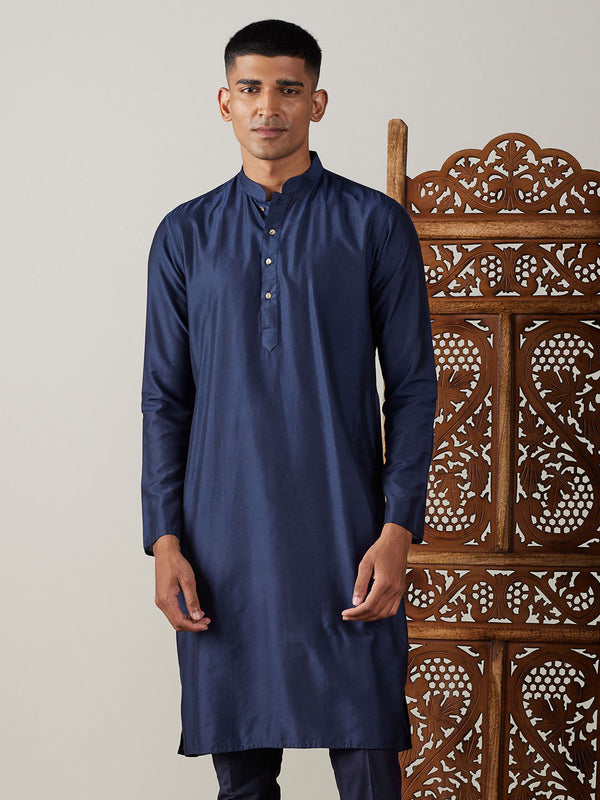 Jashvi Men's Navy Blue Viscose Kurta