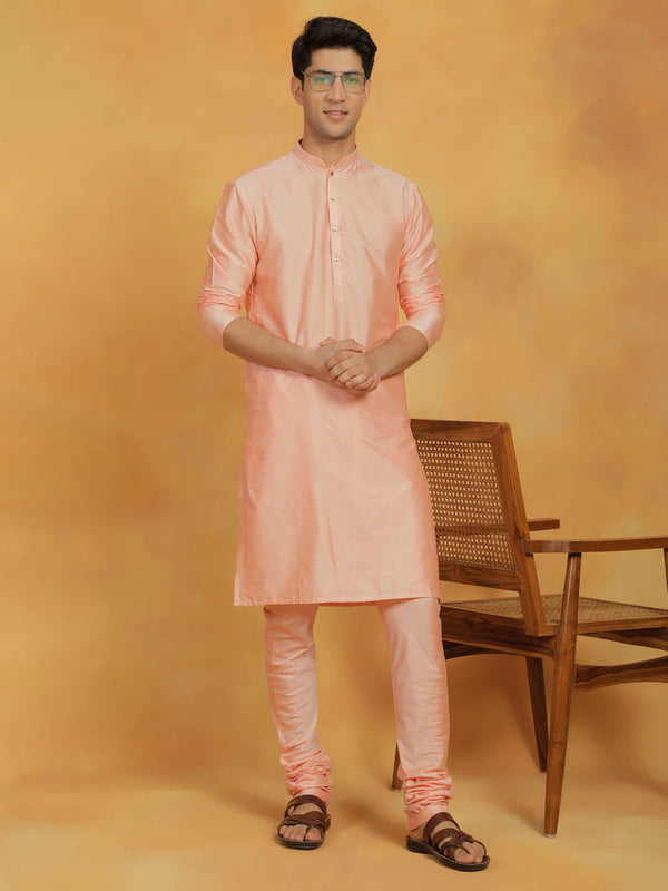 Jashvi Men's Peach Viscose Kurta Pyjama Set