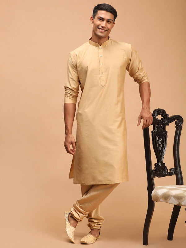 Jashvi Men's Rose Gold Viscose Kurta Pyjama Set