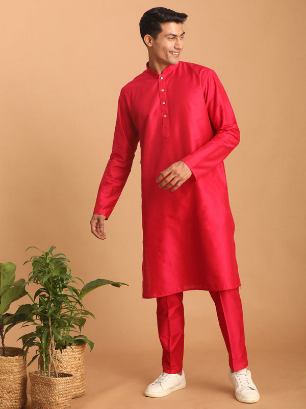 Jashvi Men's Valentino Pink Viscose Kurta Pant Set