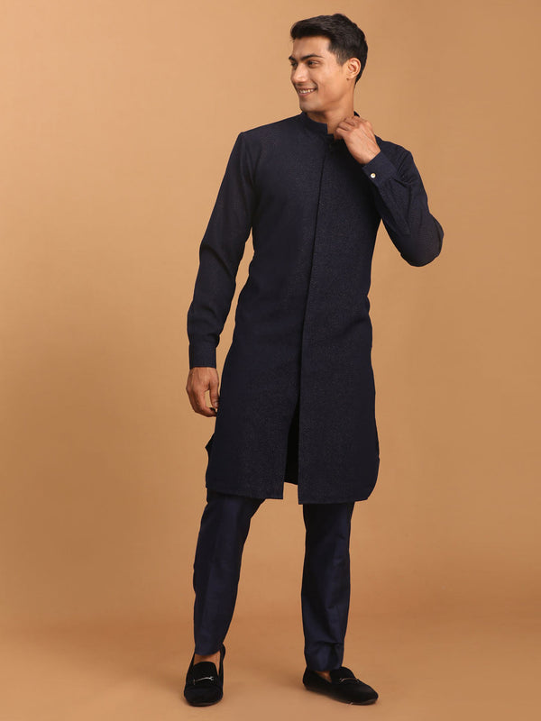 Jashvi Men's Navy Blue Printed Kurta With pant Set