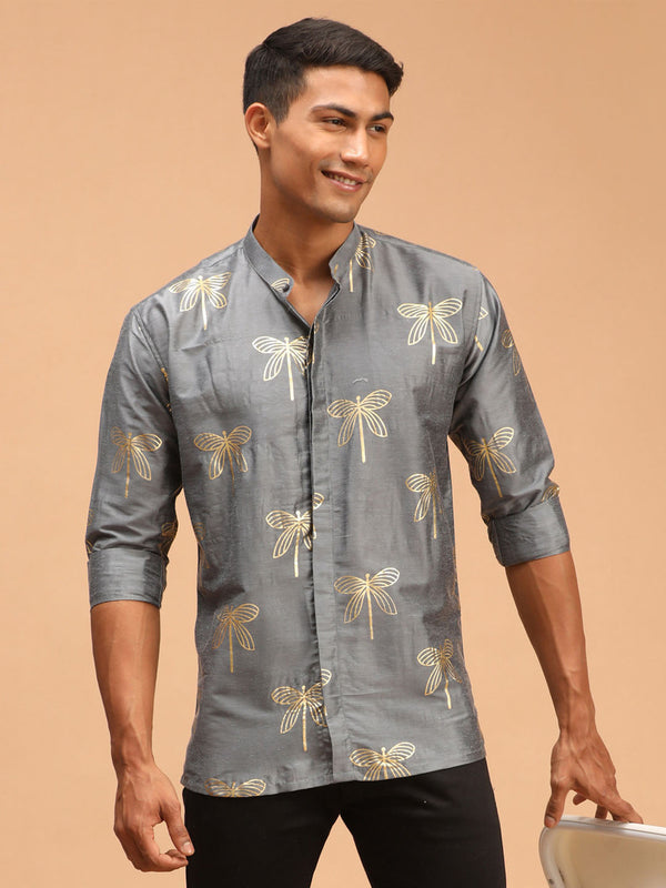 Jashvi Men's Grey Foil Print Shirt