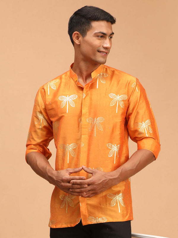 Jashvi Men's Orange Foil Print Shirt