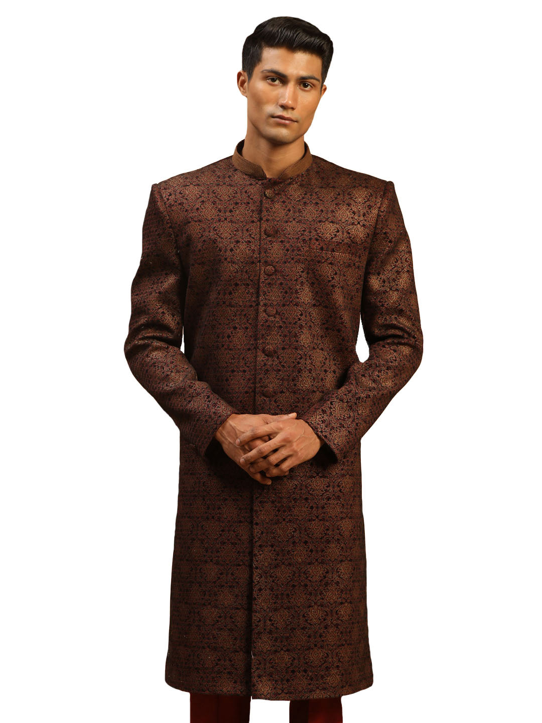 Men's Maroon Silk Blend Sherwani Only Top - Shrestha By Vastramay