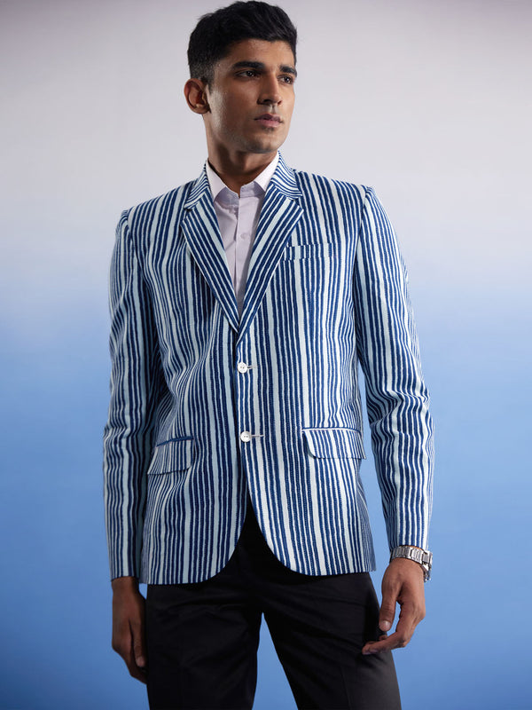 Jashvi Men's Blue And White Striped Blazer