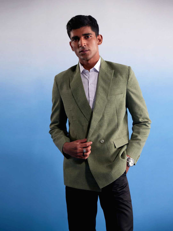 Jashvi Men's Green Jute Cotton Blazer