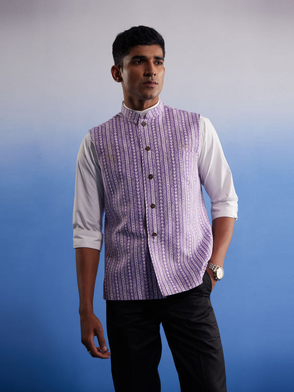 Jashvi Men's Purple Aztec Print Nehru Jacket