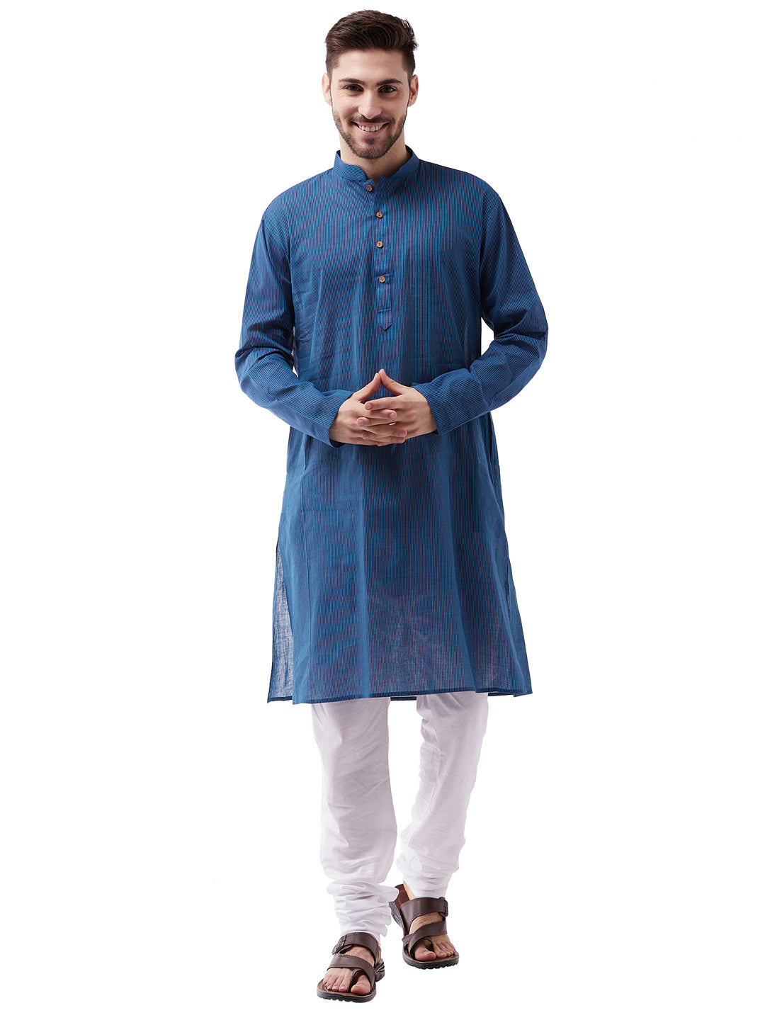 Men's Blue Pure Cotton Kurta Pyjama Set - Vastramay