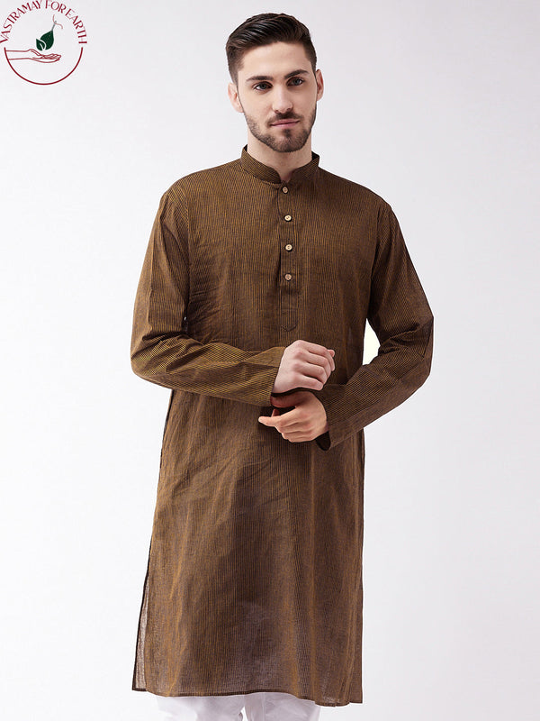 Jashvi Men's Coffee Cotton Handloom Kurta