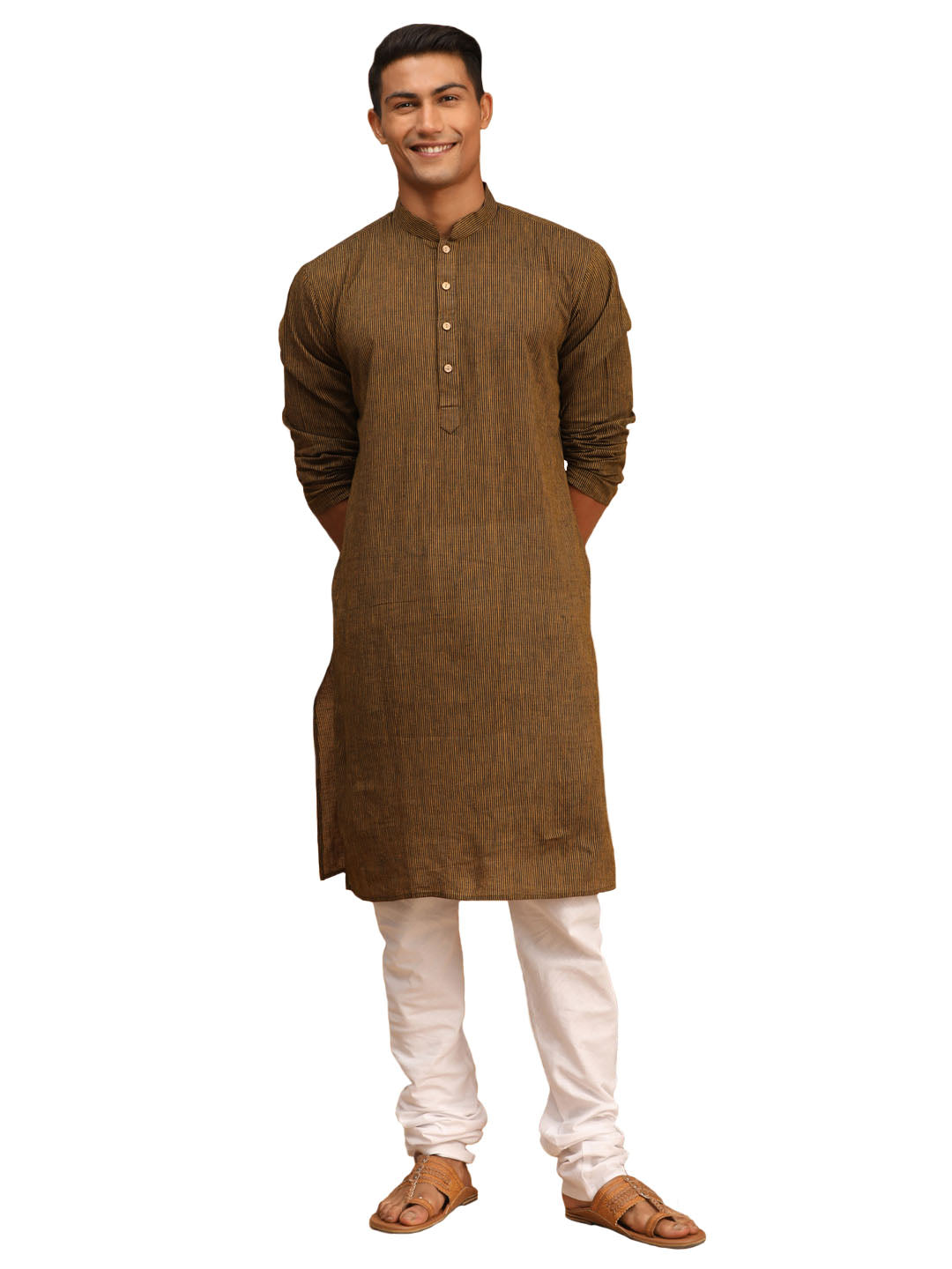 Men's Brown Pure Cotton Kurta Pyjama Set - Vastramay