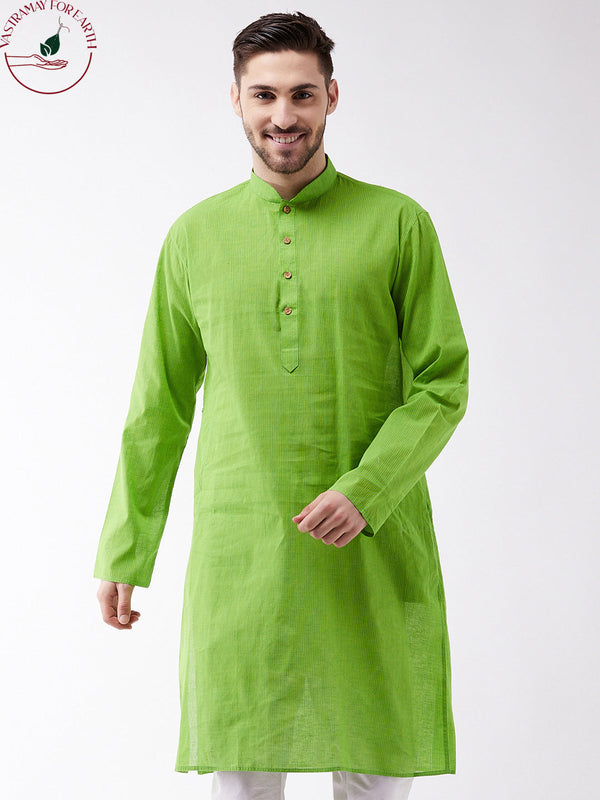 Jashvi Men's Green Cotton Handloom Kurta