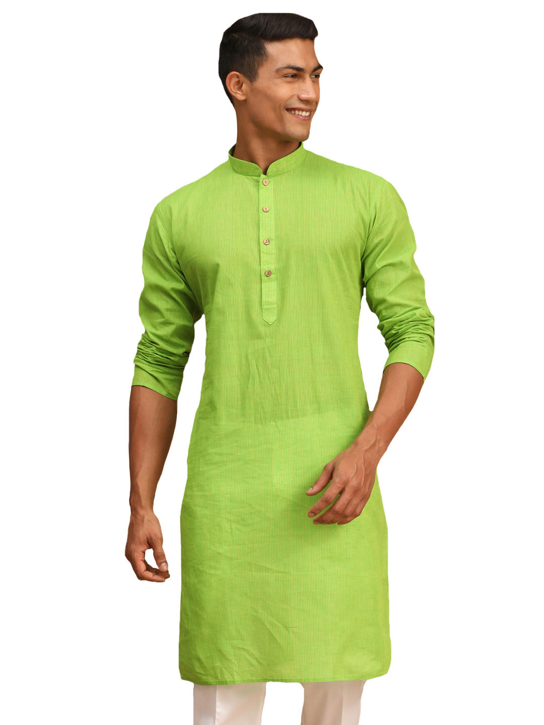 Men's Green Pure Cotton Kurta - Vastramay