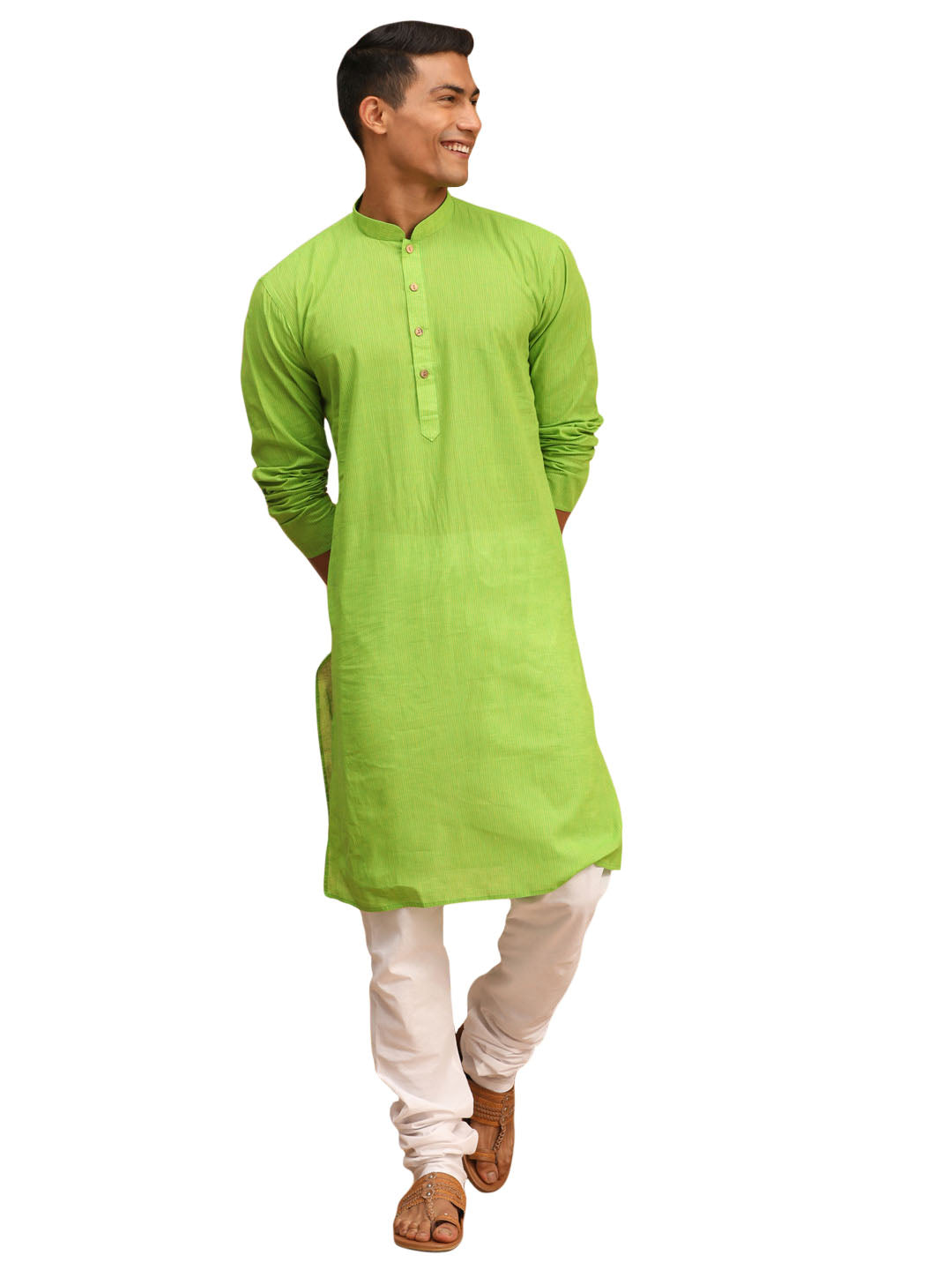 Men's Green Pure Cotton Kurta Pyjama Set - Vastramay