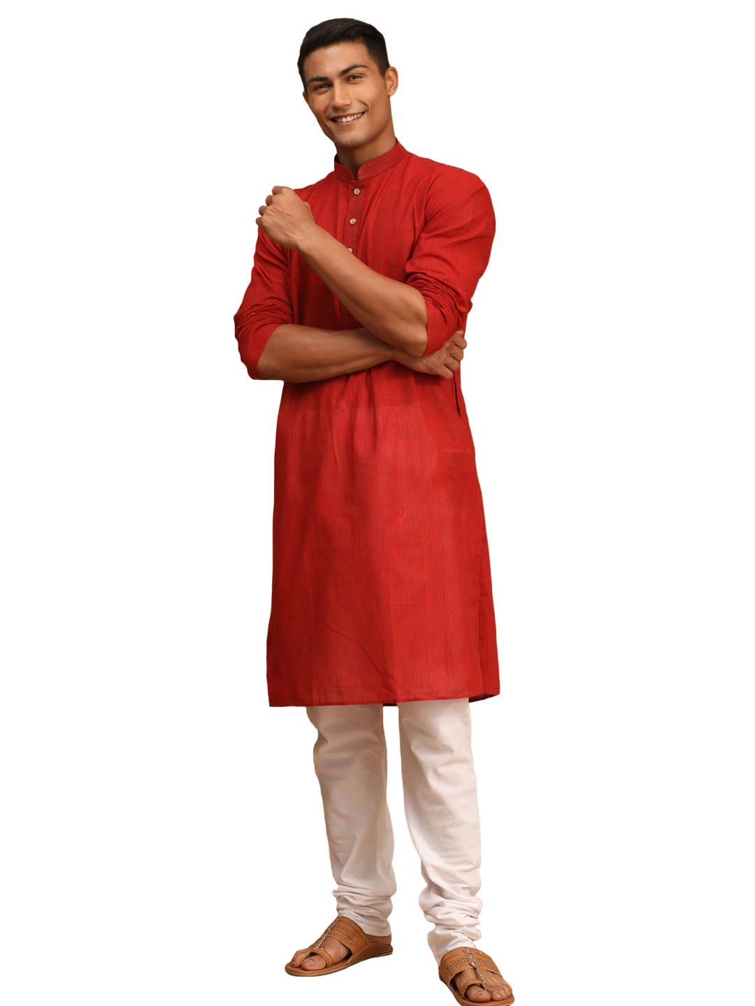 Men's Maroon Pure Cotton Kurta Pyjama Set - Vastramay