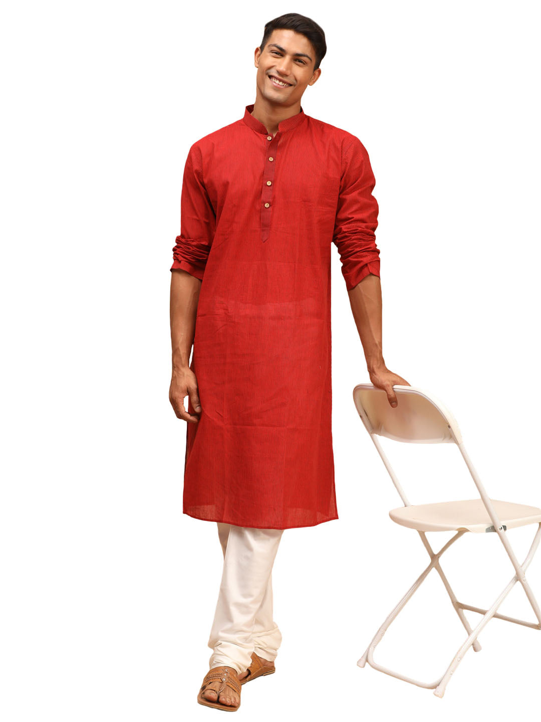 Men's Maroon Pure Cotton Kurta Pyjama Set - Vastramay