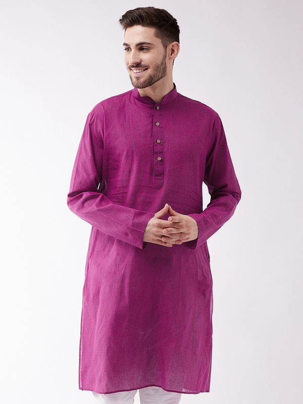 Jashvi Men's Purple Cotton Handloom Kurta