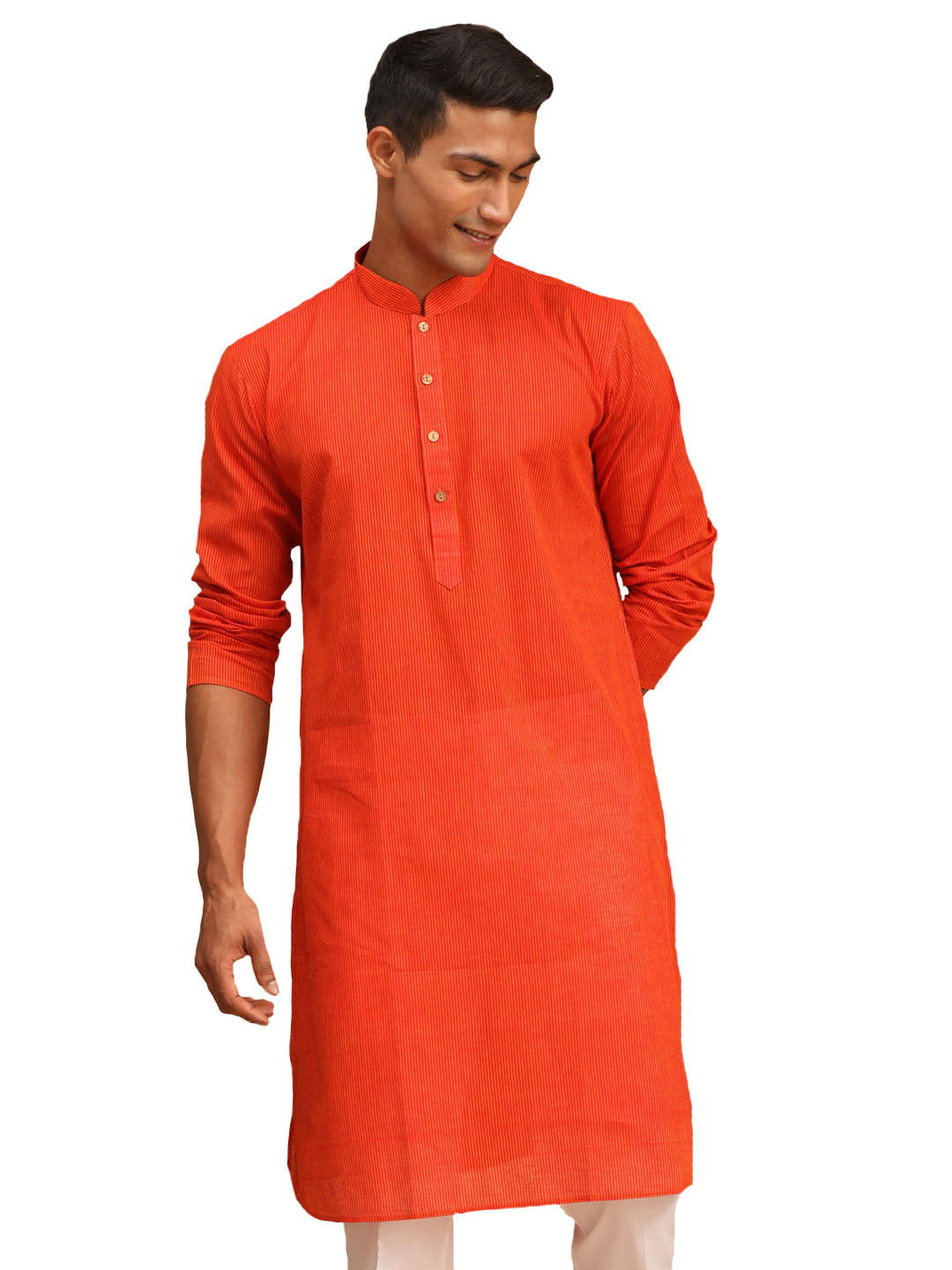 Men's Red Pure Cotton Kurta - Vastramay