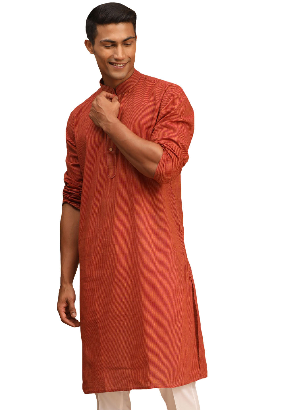 Men's Orange Pure Cotton Kurta - Vastramay