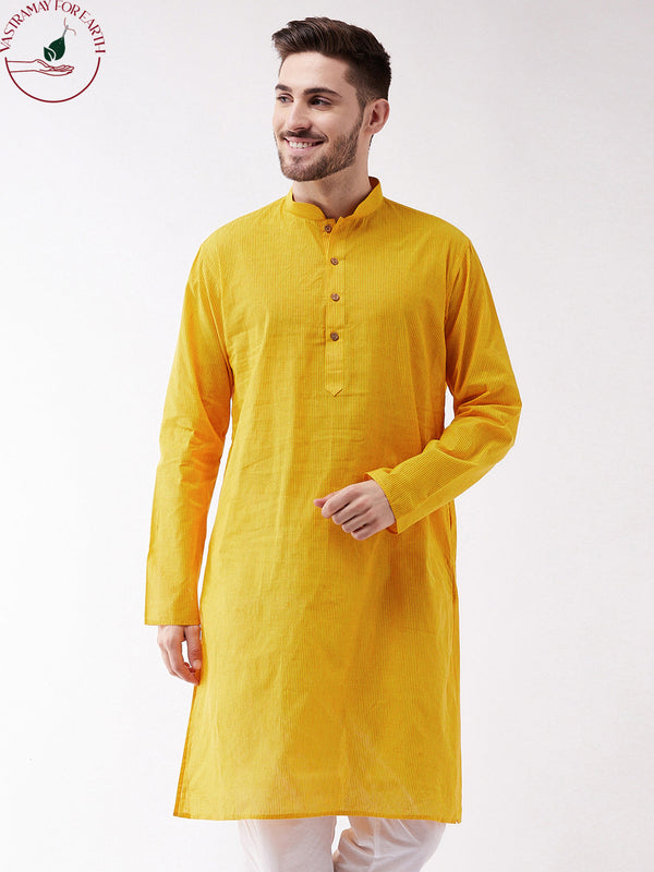 Jashvi Men's Yellow Cotton Handloom Kurta