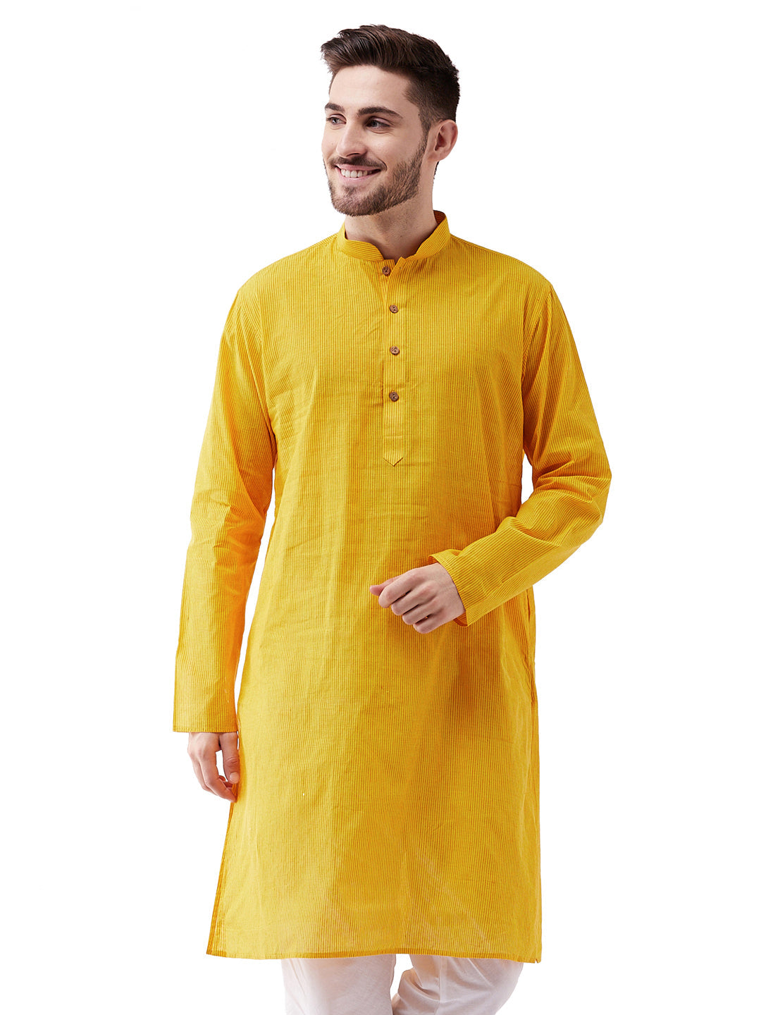 Men's Yellow Pure Cotton Kurta - Vastramay