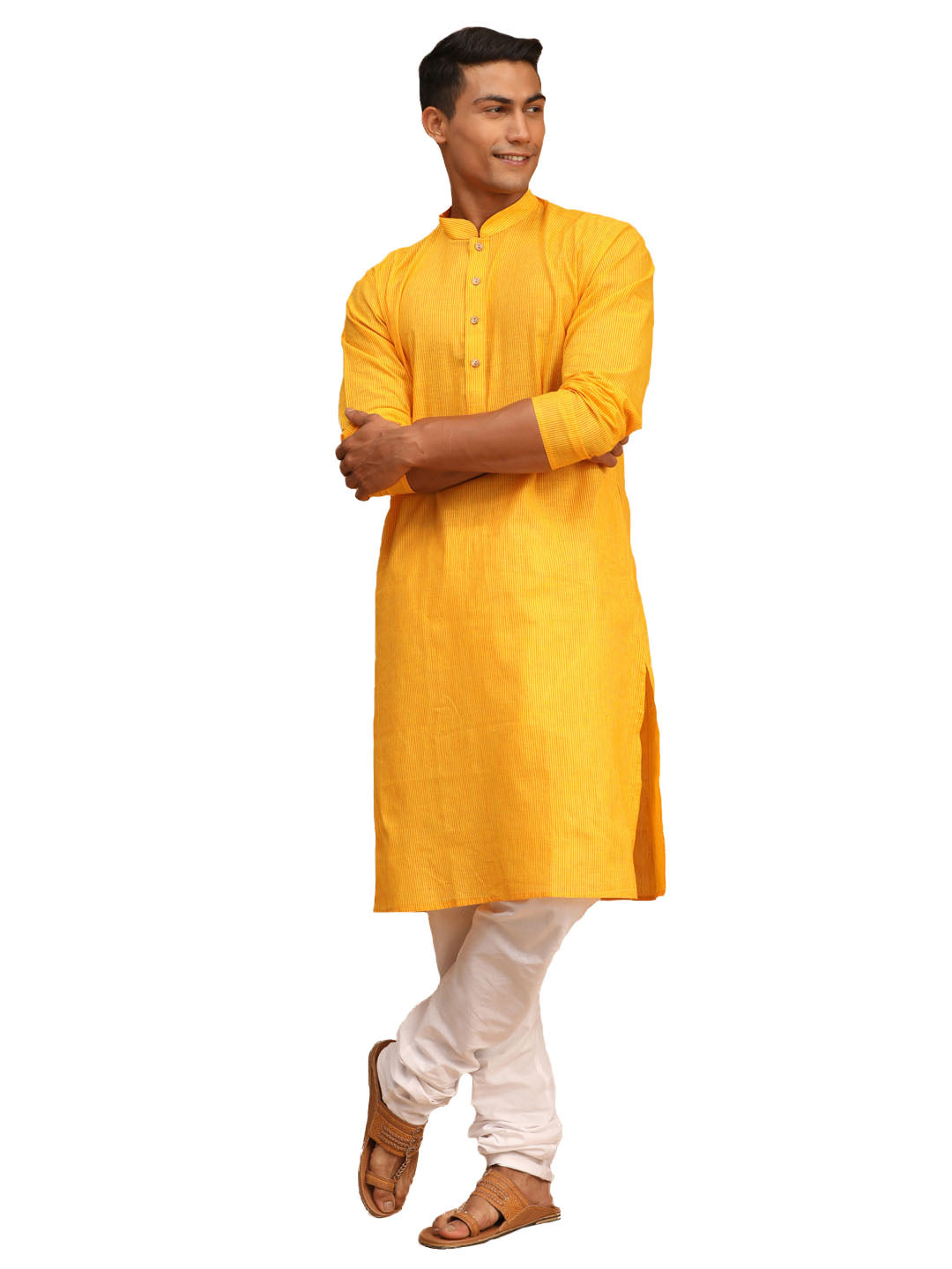 Men's Yellow Pure Cotton Kurta Pyjama Set - Vastramay