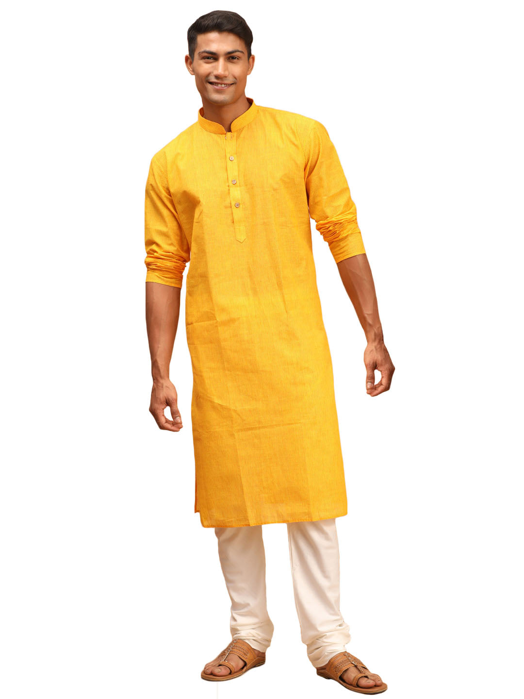 Men's Yellow Pure Cotton Kurta Pyjama Set - Vastramay