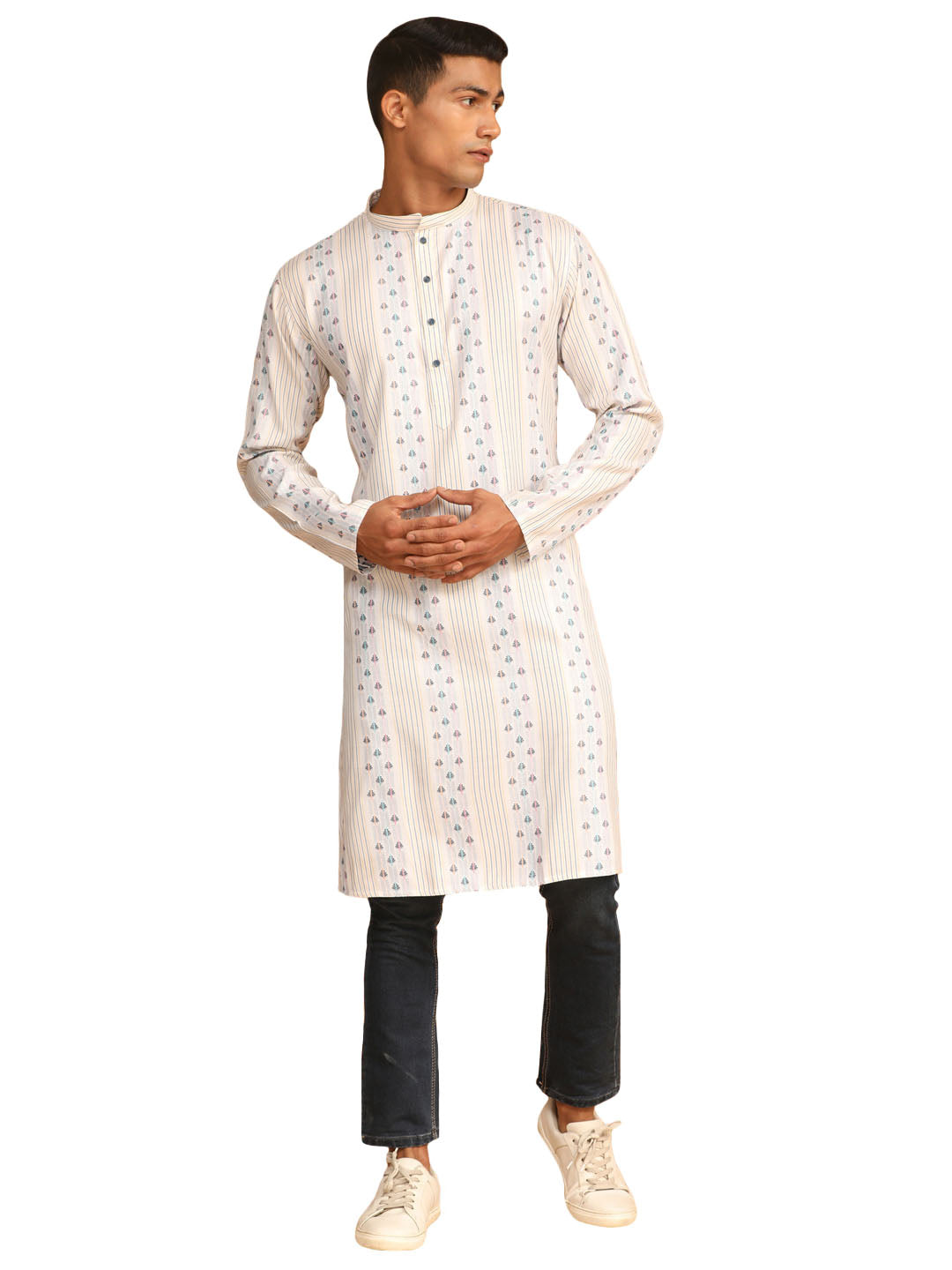 Men's Multicolor-Base-Blue Silk Blend Kurta - Vastramay