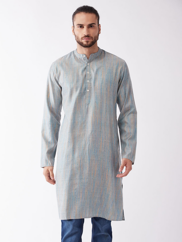 Jashvi Men's Blue Cotton Kurta