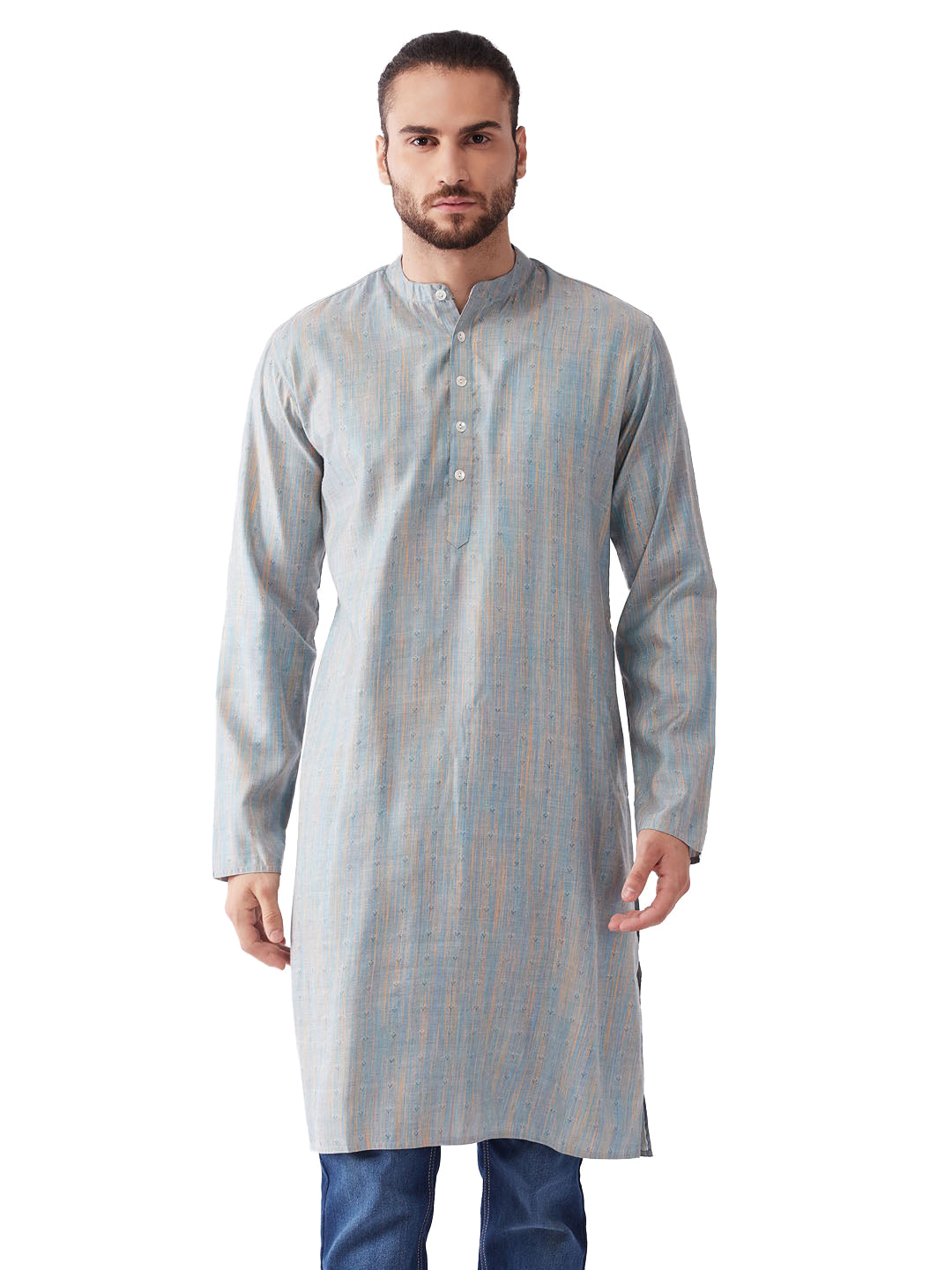 Men's Multicolor-Base-White Silk Blend Kurta - Vastramay