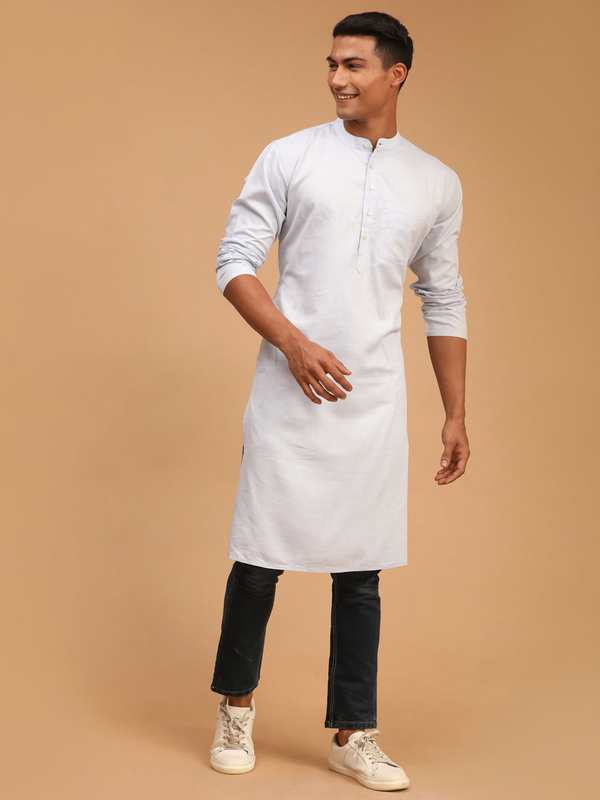 Jashvi Men's Aqua Blue Organic Cotton Kurta