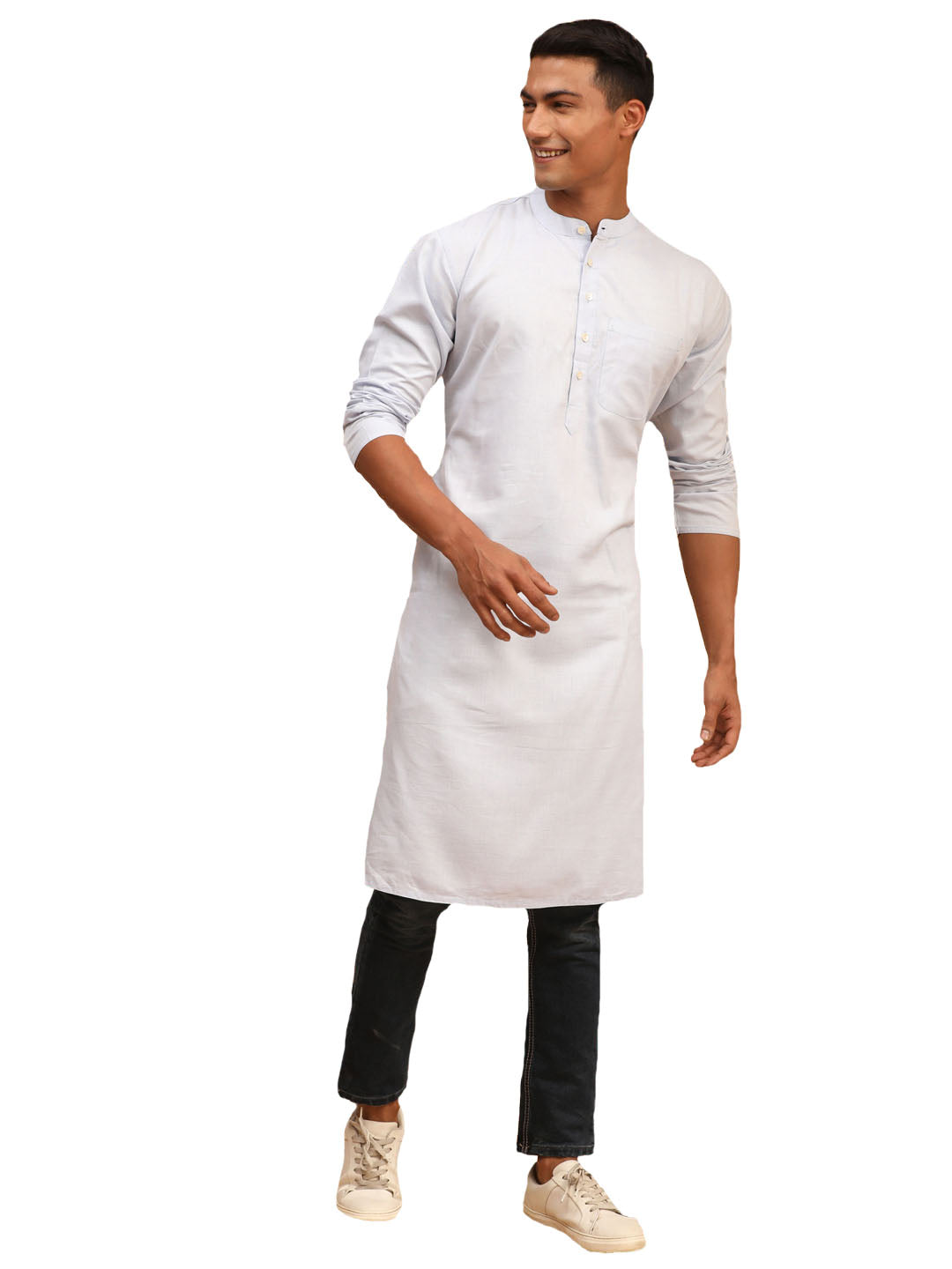 Men's Aqua Blue Organic Cotton Kurta - Vastramay