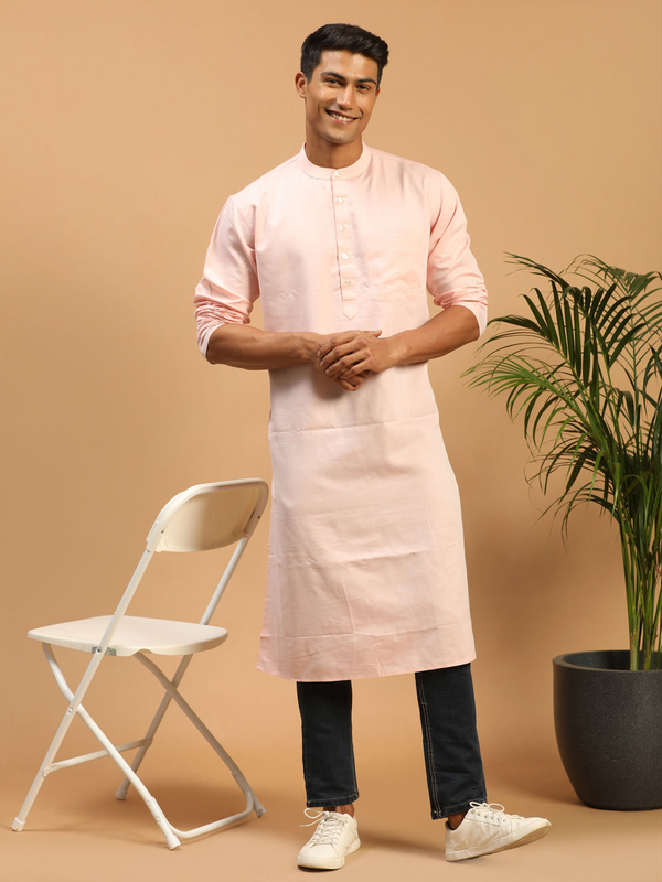 Jashvi Men's Orange Organic Cotton Kurta