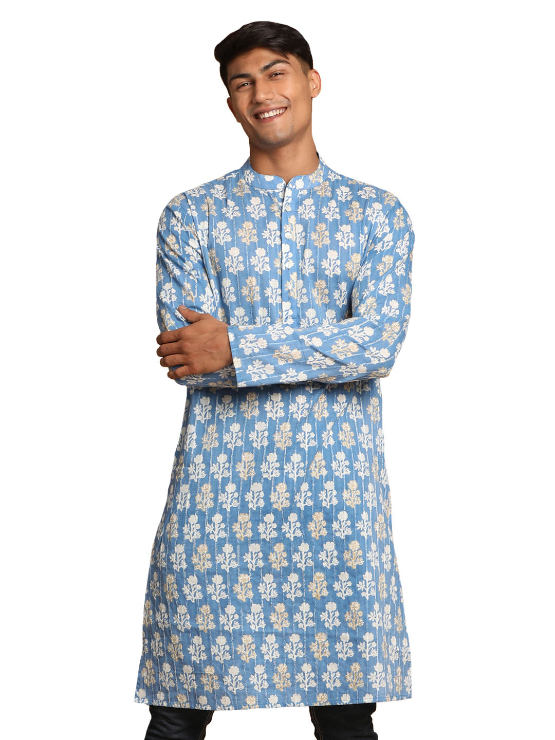 Men's Blue Cotton Kurta - Vastramay