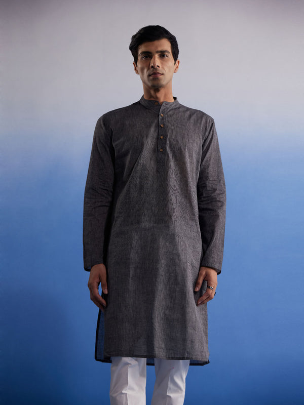 Jashvi Men's Black Pure Cotton Handloom Kurta