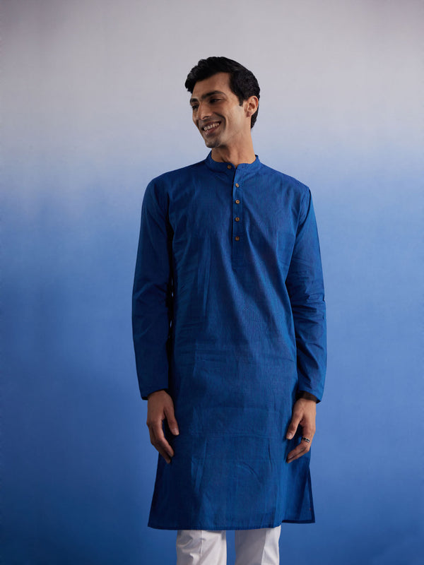 Jashvi Men's Blue Pure Cotton Handloom Kurta