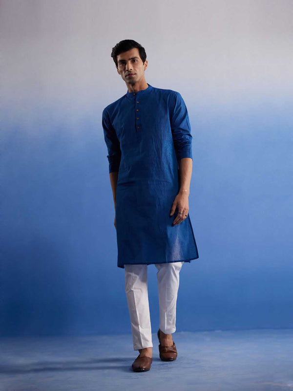 Jashvi Men's Blue Pure Cotton Handloom Kurta Pyjama Set