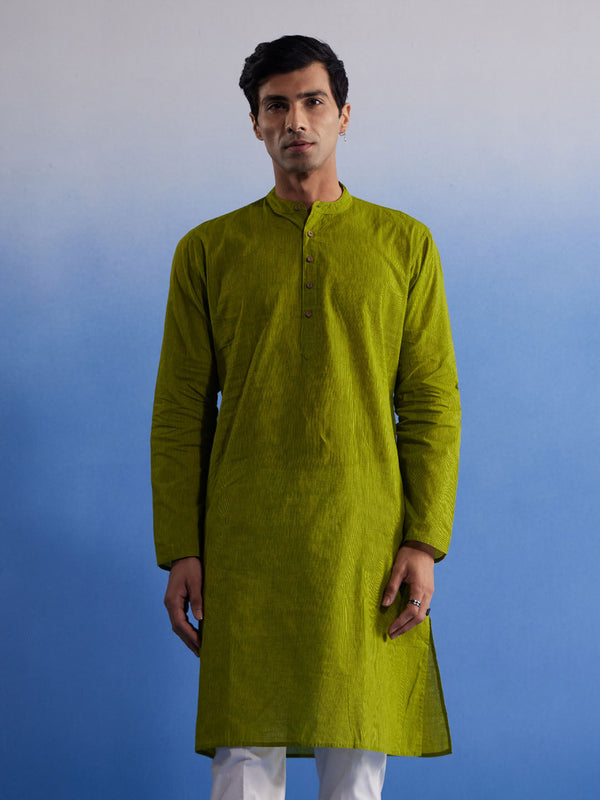 Jashvi Men's Green Pure Cotton Handloom Kurta