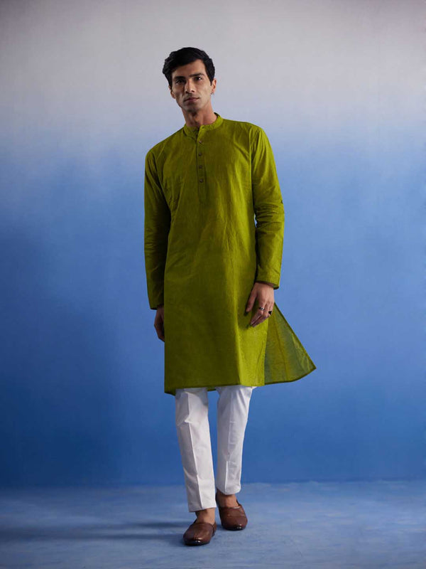 Jashvi Men's Green Pure Cotton Handloom Kurta Pyjama Set