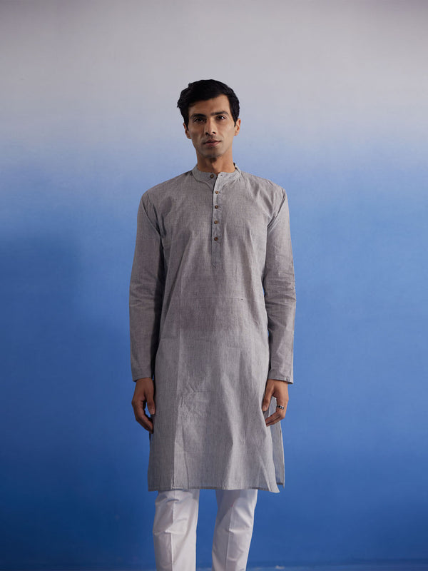 Jashvi Men's Grey Pure Cotton Handloom Kurta