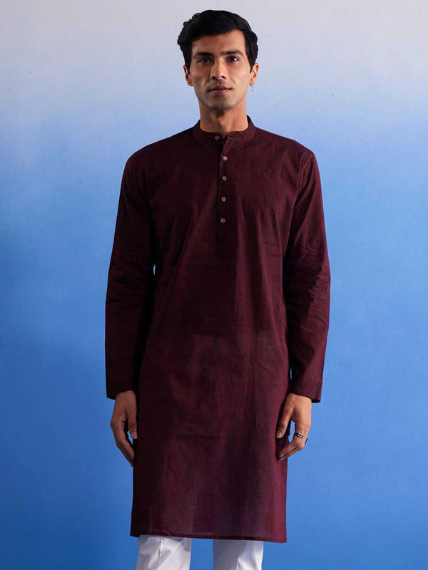 Jashvi Men's Maroon Pure Cotton Handloom Kurta