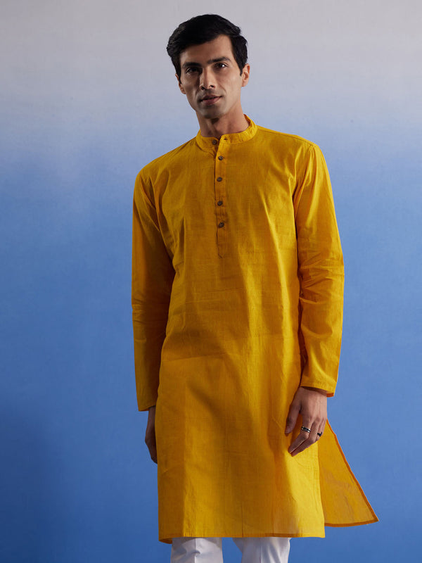 Jashvi Men's Mustard Pure Cotton Handloom Kurta