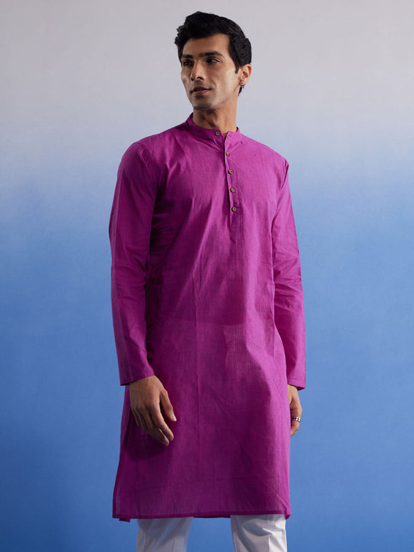 Jashvi Men's Purple Pure Cotton Handloom Kurta