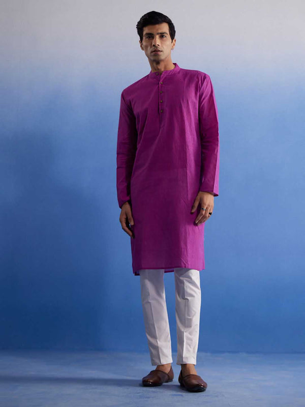 Jashvi Men's Purple Pure Cotton Handloom Kurta Pyjama Set