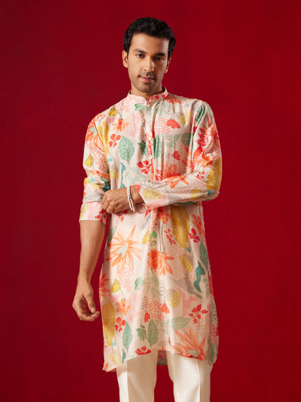 Jashvi Men's Multicolor cotton Printed Kurta